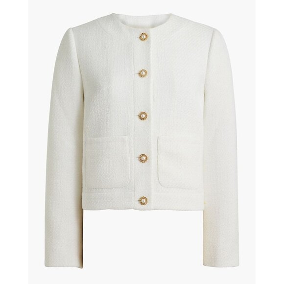 J.Crew Tweed Lady Cardigan Jacket Womens 14 Cream Boucle Pearl Gold Button - Picture 1 of 11